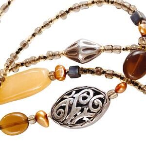 Signed Silpada N1928 60" Sterling Serpentine Bronze Pearl Glass Necklace Wrap